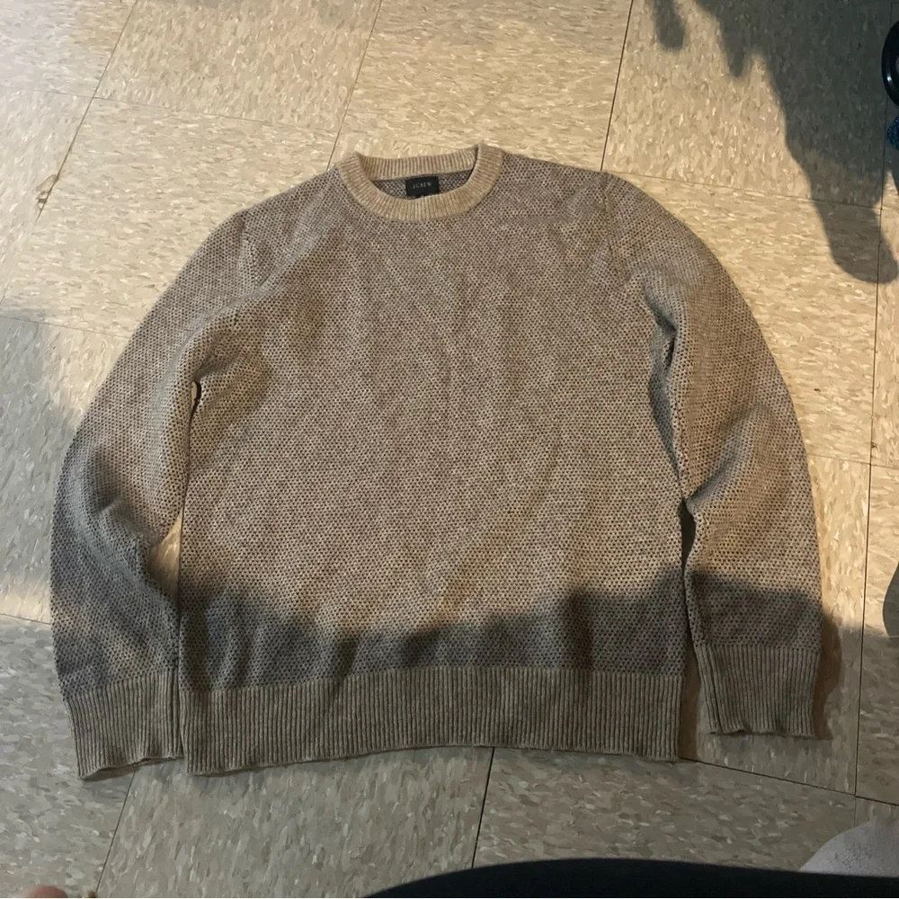 J. Crew Merino Wool Pullover Sweater Beige Navy Blue Crew Neck Mens Medium